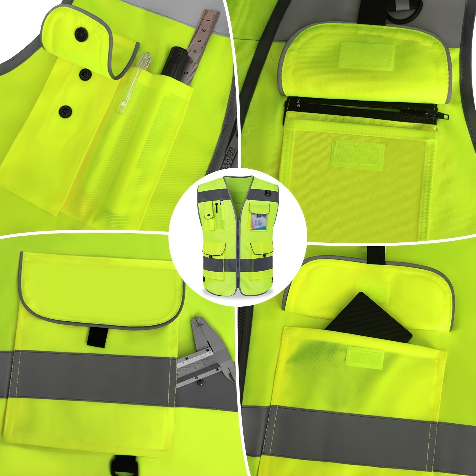 1pc 120g Premium Fabric 9 Pockets High Visibility Reflective Safety Vest For Men Women, Meets ANSI/ISEA Standards, Hi Vis Construction Work Vest For Surveyors, Drivers And Warehouse