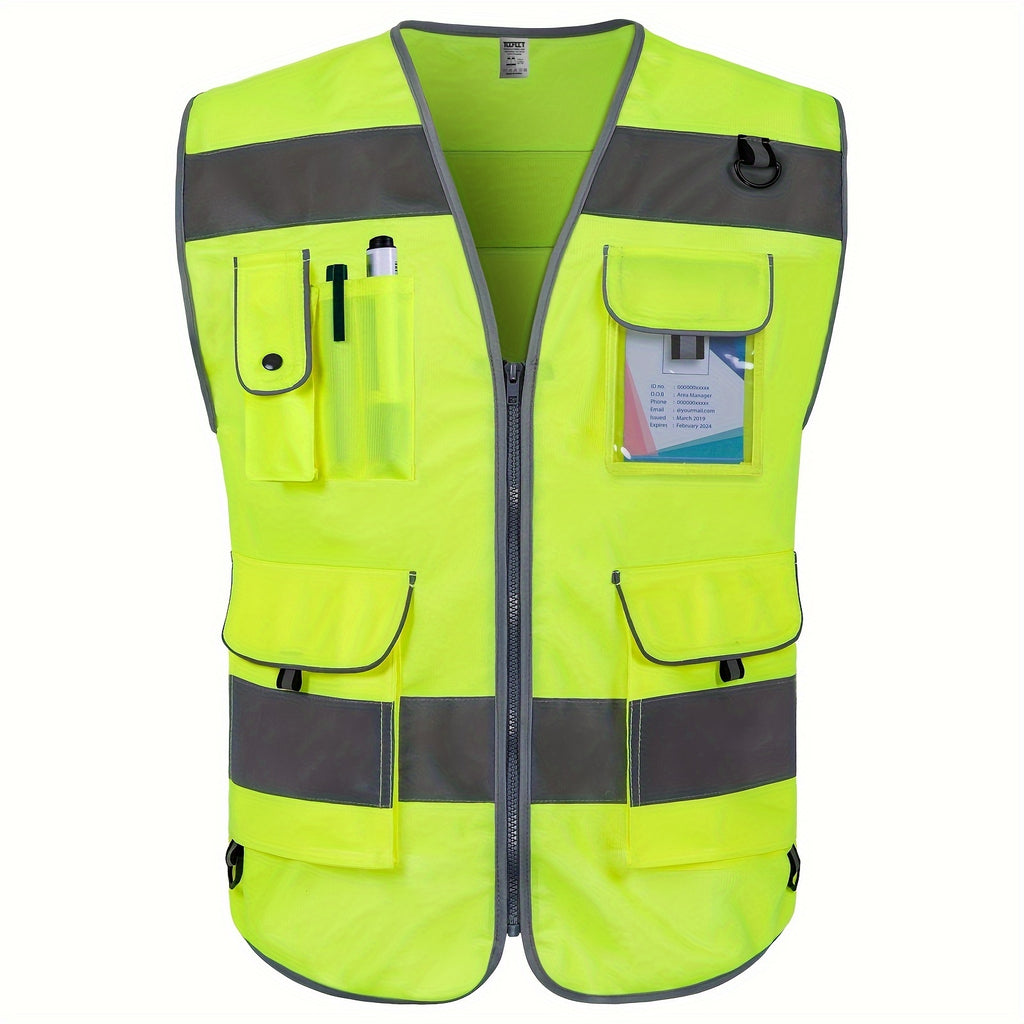 1pc 120g Premium Fabric 9 Pockets High Visibility Reflective Safety Vest For Men Women, Meets ANSI/ISEA Standards, Hi Vis Construction Work Vest For Surveyors, Drivers And Warehouse
